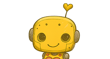 Illustrated yellow robot with a heart antenna, representing the Child1 research project on moral cognition in AI.